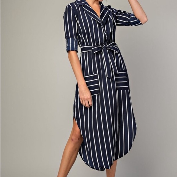 Striped Front Tie Dress - Picture 2 of 5